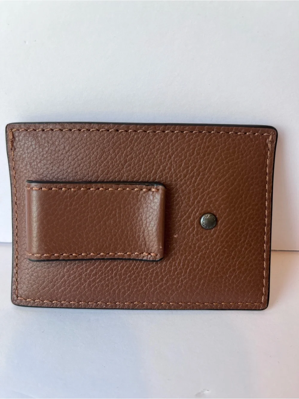 Coach Card Case ID Holder With Money Clip Brown Leather